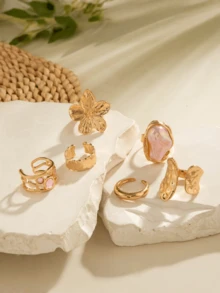 1 Set Adjustable Multi-Joint Rings, Butterfly, Heart, Diamond Rings Gift Set For Teenage Girls - one-size - View 5