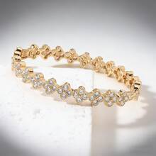 1pc 18K Gold Plated Copper Bracelet With Synthetic Zirconia Four-Leaf Clover, New Wedding Accessory Bracelet, Suitable For Women To Wear Year-Round - Multicolor - View 1