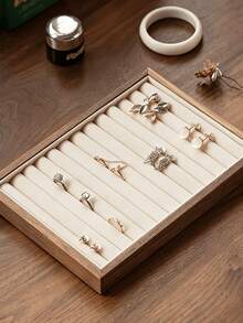 1pc Black Walnut Jewelry Storage Box, Soft Fabric Lining, Multi-Compartment Desktop Organizer Tray, Suitable For Earrings, Rings, Necklaces, Elegant Rectangular Design, For Home Or Office Use, Includes Drawers, Jewelry Box, Jewelry Trays