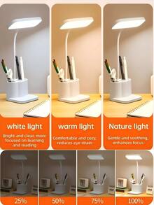 Đèn bàn LED đa năng 1 chiếc với 3 mức độ sáng, 3 giá đỡ bút và giá đỡ điện thoại, pin sạc 800mAh, sạc USB, chân đế điều chỉnh được, thích hợp cho văn phòng, học tập và đọc sách của học sinh. - đèn đỏ trắng - Xem 7