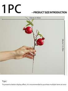 1 pieza/5 piezas Ramas artificiales de granada, ramas de fruta realistas para la cosecha de otoño, Acción de Gracias, Halloween, bodas de temporada y decoración del hogar - Rojo - Ver 10