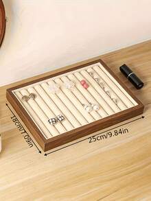 1pc Black Walnut Jewelry Storage Box, Soft Fabric Lining, Multi-Compartment Desktop Organizer Tray, Suitable For Earrings, Rings, Necklaces, Elegant Rectangular Design, For Home Or Office Use, Includes Drawers, Jewelry Box, Jewelry Trays