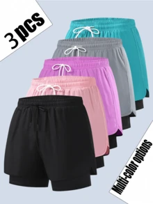 3pcs High Waist Slimming Sports Pants | 4-Way Stretch, Side Slit Design, Flattering Thigh Line, Essential For Fitness And Streetwear, Suitable For Yoga, Running And Daily Wear - 彩色 - 查看 7