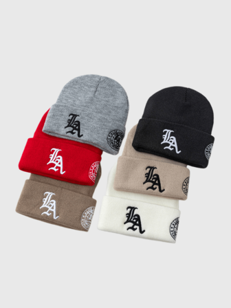 1 pieza Gorro de punto versátil cálido de otoño e invierno con bordado de letras, gorro tipo beanie de estilo hip-hop europeo y americano, gorro de invierno para hombres