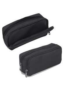 Large Capacity Double-Layer Pencil Case, Korean Style Creative Stationery Box, Multi-Functional Storage Box, Organizational Tool Pouch, Suitable For Students And Office Workers, Durable And Sturdy, Minimalist Multi-Purpose (Black) - Black - View 10