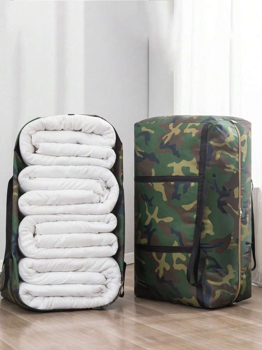 1个可折叠迷彩绿收纳袋,大容量旅行整理袋,真空压缩打包袋,轻便洗衣袋,便携式衣柜收纳袋,节省空间的家居、行李箱和衣柜收纳方案,搬家袋,编织袋,被子收纳袋,加固牛津布手柄 - 軍綠色 - 查看 1