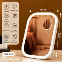 LED Lighted Makeup Mirror, Portable Foldable Mirror With Adjustable Stand, 3 Color Modes, Smart Dimmable Touch Screen, Suitable For Vanity, Bedroom, Dressing Room, 360° Rotation, USB Charging, Great Gift For Valentine's Day, Mother's Day, Girls, Graduation