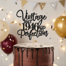 1Pc Black Glitter 80th Birthday Cake Topper Vintage Since 1946 Aged To Perfection Party Decoration Retro 1946 Theme Birthday Party Supplies - Multicolor - View 6