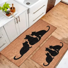1 件猫咪图案印花地毯，仿羊毛材质 - 高吸水性，易于清洁，适用于家居装饰、农舍风格、玄关、室内、房间、厨房、餐厅、小型办公室/家庭办公室、水槽、洗衣房、门垫、厨房垫、防滑垫 - 彩色 - 查看 1