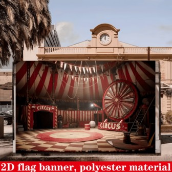 1 pieza, Pancarta de fondo de fiesta de circo y carnaval en 2D plano, de tela de poliéster, con diseño de carpa de circo y carrusel, utilizada para decoración de fiesta con tema de circo, decoración de carnaval, cumpleaños, fondo de escenario, fondo de teatro, decoración para el hogar/estudio/interior/exterior, decoración de jardín, decoración de pared, suministros de decoración para fiesta con tema de carnaval