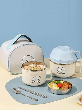 Ciotola per noodle istantanei in acciaio inossidabile 304 con coperchio, set di ciotola e bacchette anti-scottatura, adatto per dormitori di studenti e pasti veloci