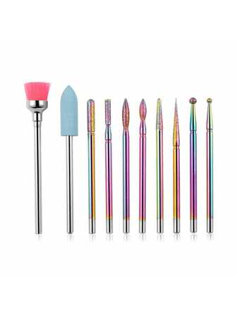 10 piezas Juego de brocas para taladro de uñas, brocas de carburo de diamante profesionales de 3/32" para remover cutículas, brocas rotativas para lima eléctrica de manicura para uñas de acrílico, gel y cutículas