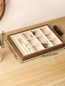 1pc Black Walnut Jewelry Storage Box, Soft Fabric Lining, Multi-Compartment Desktop Organizer Tray, Suitable For Earrings, Rings, Necklaces, Elegant Rectangular Design, For Home Or Office Use, Includes Drawers, Jewelry Box, Jewelry Trays