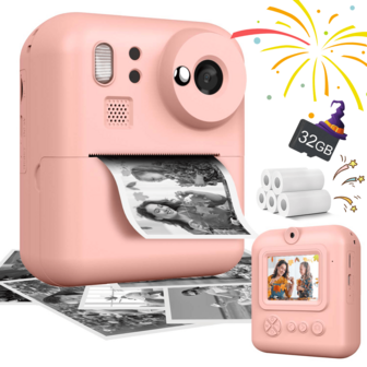 1080P HD digitalkamera med direktutskrift, lämplig för barn, bärbar multifunktionell fotoskrivare för barn, inkluderar digitalkamera, kamera och tillbehör, kreativ teckning och fotografering, barnvänlig design för 3-12 år gamla pojkar och flickor, söt bärbar present till jul, födelsedag, nyår