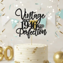 1Pc Black Glitter 80th Birthday Cake Topper Vintage Since 1946 Aged To Perfection Party Decoration Retro 1946 Theme Birthday Party Supplies - Multicolor - View 12