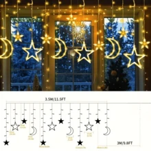 USB Powered LED Curtain Lights, Star & Moon Pattern - Warm Multicolor Space Themed String Lights, Suitable For Valentine's Day, New Year And Other Holiday Decorations
