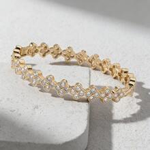 1pc 18K Gold Plated Copper Bracelet With Synthetic Zirconia Four-Leaf Clover, New Wedding Accessory Bracelet, Suitable For Women To Wear Year-Round - Multicolor - View 7