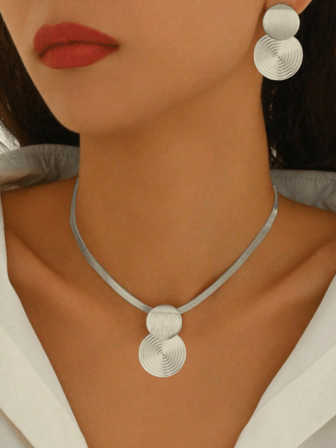 2件套 新款秋冬创意几何螺旋图案时尚优雅百搭休闲吊坠项链套装