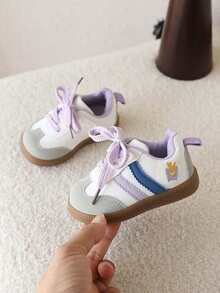 1 Pair Girls Canvas Sneakers, New Casual Shoes For Children, Fashion Sports Shoes, Small White Shoes, Korean Style Flat Shoes, Suitable For Spring And Autumn - Purple - View 3