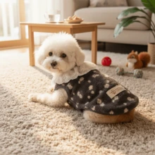 宠物狗猫秋冬新款韩版花卉蕾丝抓绒牵引背心泰迪贵宾犬套头毛衣