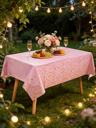 1 pieza Mantel con estrellas de papel de aluminio rosa y azul, adecuado para fiesta de cumpleaños, boda, decoración de mesa de comedor con estrellas para días festivos, mantel desechable para cumpleaños, decoración de fiesta