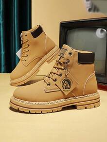 Men's Protective High-Top Equestrian Outdoor Sneakers Reinforced Toe Design Anti-Slip Rubber Sole Wear-Resistant PU Upper Work Boots - Màu Khaki - Xem 3