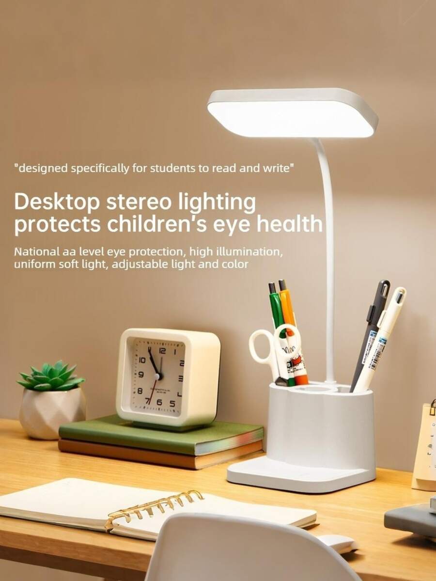 Đèn bàn LED đa năng 1 chiếc với 3 mức độ sáng, 3 giá đỡ bút và giá đỡ điện thoại, pin sạc 800mAh, sạc USB, chân đế điều chỉnh được, thích hợp cho văn phòng, học tập và đọc sách của học sinh.