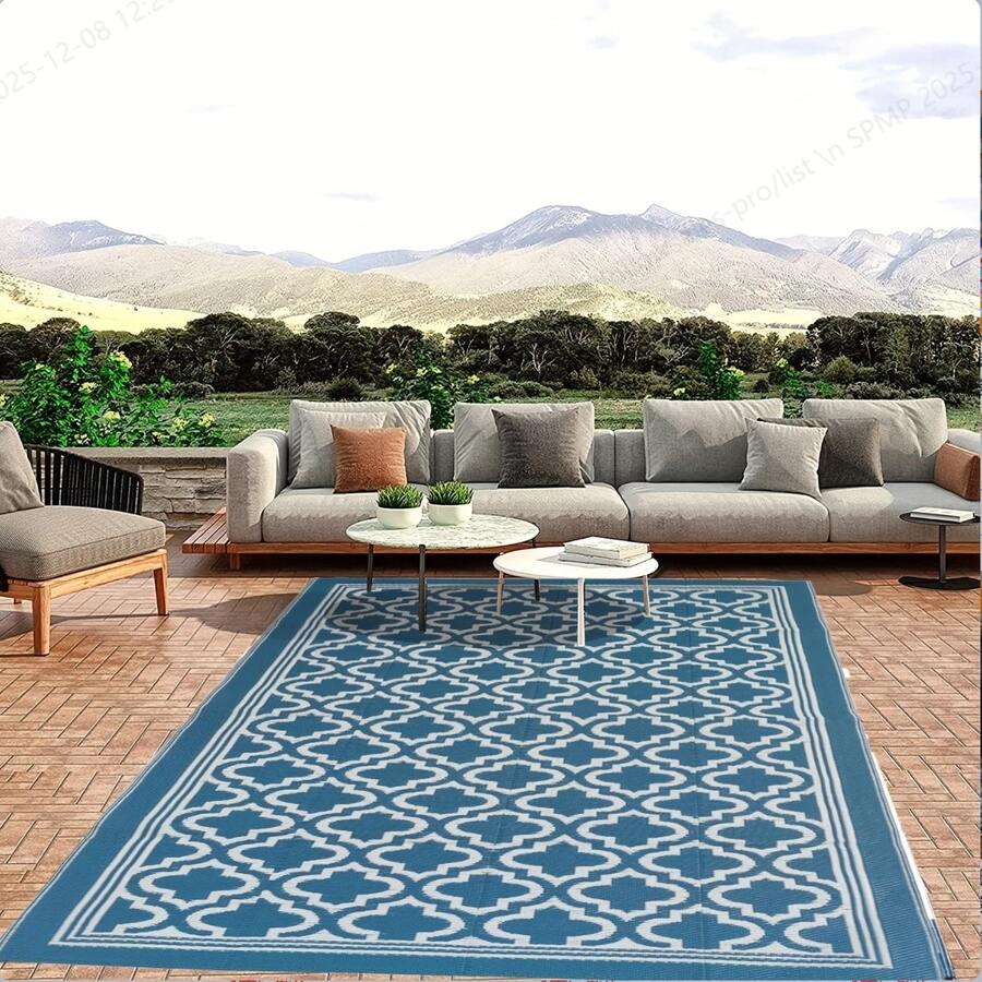 1 pieza Alfombra para exteriores apta para patio, caravana, camping, de 5x8 pies, impermeable y reversible, estera de plástico tejido, resistente a los rayos UV, alfombra para interior y exterior para patio, estilo bohemio para balcón y picnic