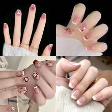 4 Boxes 96Pcs Short Squoval Press On Nails 24PCS Sheer Pink Heart & White Tip French Press On Nails, Short Oval False Nails, Skin-Brightening & Elegant Removable Fake Nails For Women & Girls, Ready-To-Wear For Daily, Date, Wedding, All Season.Cute Nails,Nails Kit,French Tip Press On Nail,Nail Art,Uñas Press On. - 混合裝426 - 查看 1