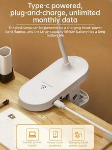 1pc Adjustable 3-Level Brightness Clamp LED Desk Lamp, Rechargeable With 800mAh Battery, Dimmable, Remote Control, USB Charging, Clamp Or Stand, Suitable For Office, Student Study And Reading - White Red Light - View 11