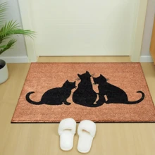 1 件猫咪图案印花地毯，仿羊毛材质 - 高吸水性，易于清洁，适用于家居装饰、农舍风格、玄关、室内、房间、厨房、餐厅、小型办公室/家庭办公室、水槽、洗衣房、门垫、厨房垫、防滑垫 - 彩色 - 查看 2