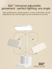 Đèn bàn LED đa năng 1 chiếc với 3 mức độ sáng, 3 giá đỡ bút và giá đỡ điện thoại, pin sạc 800mAh, sạc USB, chân đế điều chỉnh được, thích hợp cho văn phòng, học tập và đọc sách của học sinh. - đèn đỏ trắng - Xem 5