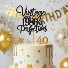 1Pc Black Glitter "Vintage Since 1986 Aged To Perfection" Cake Topper, 40th Birthday Milestone Party Decoration, Retro & Unique Custom Year Supplies - Multicolor - View 4
