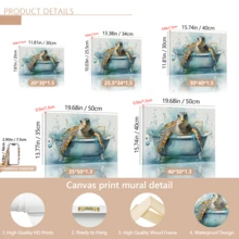 1 Stück modernes Wandkunstposter, Schildkröte Badezimmer Leinwandkunstdruck, lustige Schildkröte in der Badewanne Leinwandmalerei Poster, Meerestier in Aquarell, gerahmt oder ungerahmt, Raumdekoration, Heimdekoration, Studentenwohnheim Apartment Dekoration, Geschenke für Wanddekoration in Hotel, Zuhause, Wohnzimmer, Schlafzimmer, Badezimmer und Büro