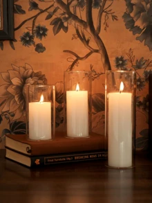 Bộ 6 nến trụ màu trắng kèm bình thủy tinh hình trụ, chân nến thủy tinh trong suốt dùng để trang trí bàn tiệc, thích hợp cho Ngày Valentine, tiệc cưới và trang trí. - Trong sáng - Xem 5