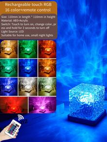 1pc USB Rotating Night Light, Ripple Wave Bedroom Bedside Lamp, Flame Atmosphere Light - Multicolor - View 4