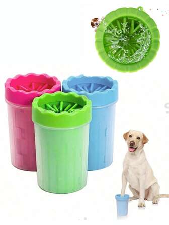 1 pieza Taza con huella de mascota, productos de limpieza para perros y gatos, cepillo de silicona grande y pequeño para limpiar las patas