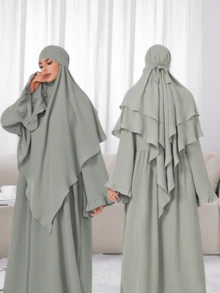 2pcs Set: Khimar Hijab Prayer Headscarf + Loose Comfortable Abaya Muslim Clothing, Suitable For Women's Daily Wear And Prayer, All Season - 彩色 - 查看 23