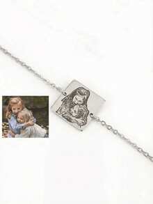 Customized Photo Bracelet With Name Plate, Your Photo Bracelet, Customized Bracelet, Engraved Bracelet, Personalized Jewelry, Portrait Bracelet, Gold Portrait Pendant, Personalized Family/Pet Jewelry, Perfect Gift, Family Keepsake Gift - Multicolor - View 15