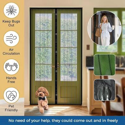  AIYYIPA Magnetic Screen Door, Smooth Auto-Close, Ventilation And Bug-Free Living Mesh Partition For French & Sliding Doors, Various Room Doors, Retractable Insect Barrier, Black Stripe Design