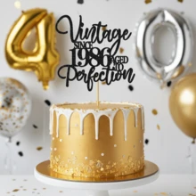 1Pc Black Glitter "Vintage Since 1986 Aged To Perfection" Cake Topper, 40th Birthday Milestone Party Decoration, Retro & Unique Custom Year Supplies - Multicolor - View 5