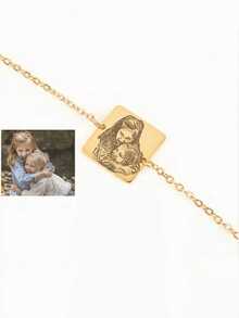 Customized Photo Bracelet With Name Plate, Your Photo Bracelet, Customized Bracelet, Engraved Bracelet, Personalized Jewelry, Portrait Bracelet, Gold Portrait Pendant, Personalized Family/Pet Jewelry, Perfect Gift, Family Keepsake Gift - Multicolor - View 14