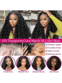 24 Inch Curly Wig Mixed Hair 13x4 Natural Hairline Jerry Curly Front Lace Wig 200% Density HD Lace Front Wig Human Blended Hair Pre-Plucking Long Wig Women Brazilian Hair Curly Natural Looking - Natural & Black - View 6