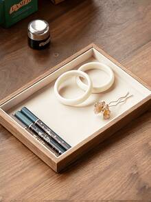 1pc Black Walnut Jewelry Storage Box, Soft Fabric Lining, Multi-Compartment Desktop Organizer Tray, Suitable For Earrings, Rings, Necklaces, Elegant Rectangular Design, For Home Or Office Use, Includes Drawers, Jewelry Box, Jewelry Trays