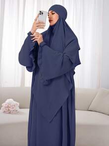 2pcs Set: Khimar Hijab Prayer Headscarf + Loose Comfortable Abaya Muslim Clothing, Suitable For Women's Daily Wear And Prayer, All Season - 彩色 - 查看 2