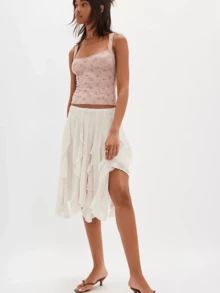 Top Mujer Tank Top Sleeveless Scoop Neck Hollow Out Fitting Vest Goung Out Tee Tops Y2K Conquette Clothes - Hồng - Xem 6