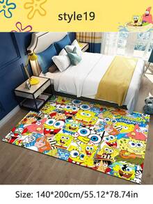 SPONGEBOB 1 pieza Alfombra de piso para sala de estar, dormitorio, mesita de café, sofá con diseño de Esponja Bob Esponja, lavable, la mejor decoración para fiestas y celebraciones con amigos, decoración perfecta para el hogar, regalo ideal para Año Nuevo - Multicolor - Ver 15