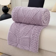 1 件心形蝴蝶结图案超柔软塔夫绸毛绒盖毯 - 轻盈、蓬松、舒适，适合沙发或床，白色，四季舒适，非常适合依偎或休息，床上用毯子 - 淡紫色 - 查看 4