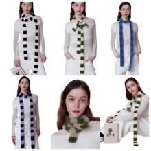 1条时尚修身黑白条纹围巾，撞色长款窄围巾，女士Y2K仿毛皮蝴蝶结围巾 - 黑與白 - 查看 2