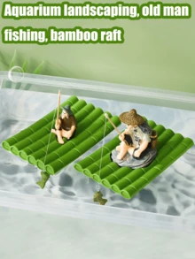 1pc Resin Bamboo Ornament, Jiangong Fishing, Fish Tank Decor, Creative Aquarium Decoration, Underwater Landscape Accessory, Home/Office Fish Tank Decor, Unique Aquarium Landscaping Ornament